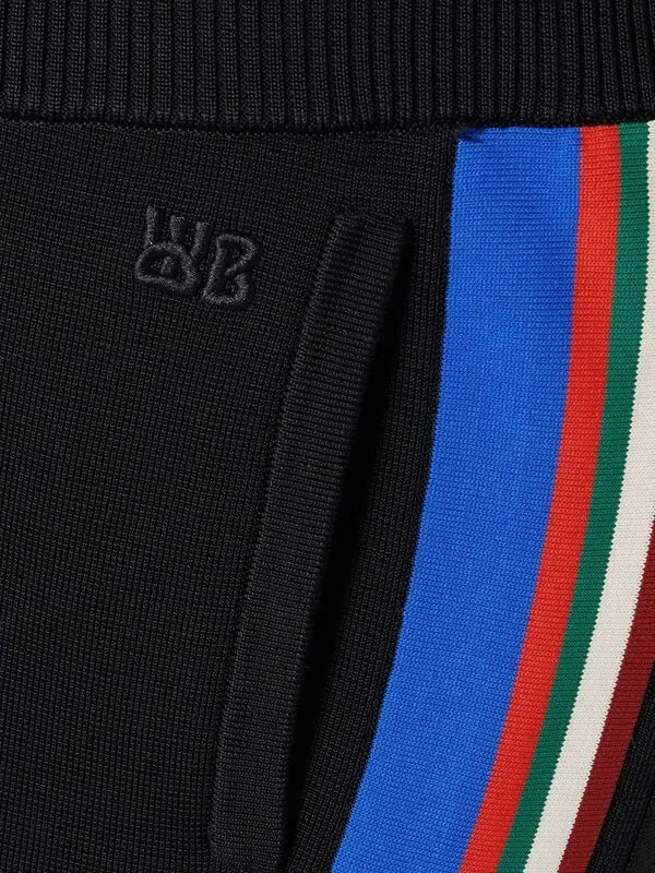WALES BONNER Mens Wide Leg Track Pants Size Medium Black / Multi Color Striped
