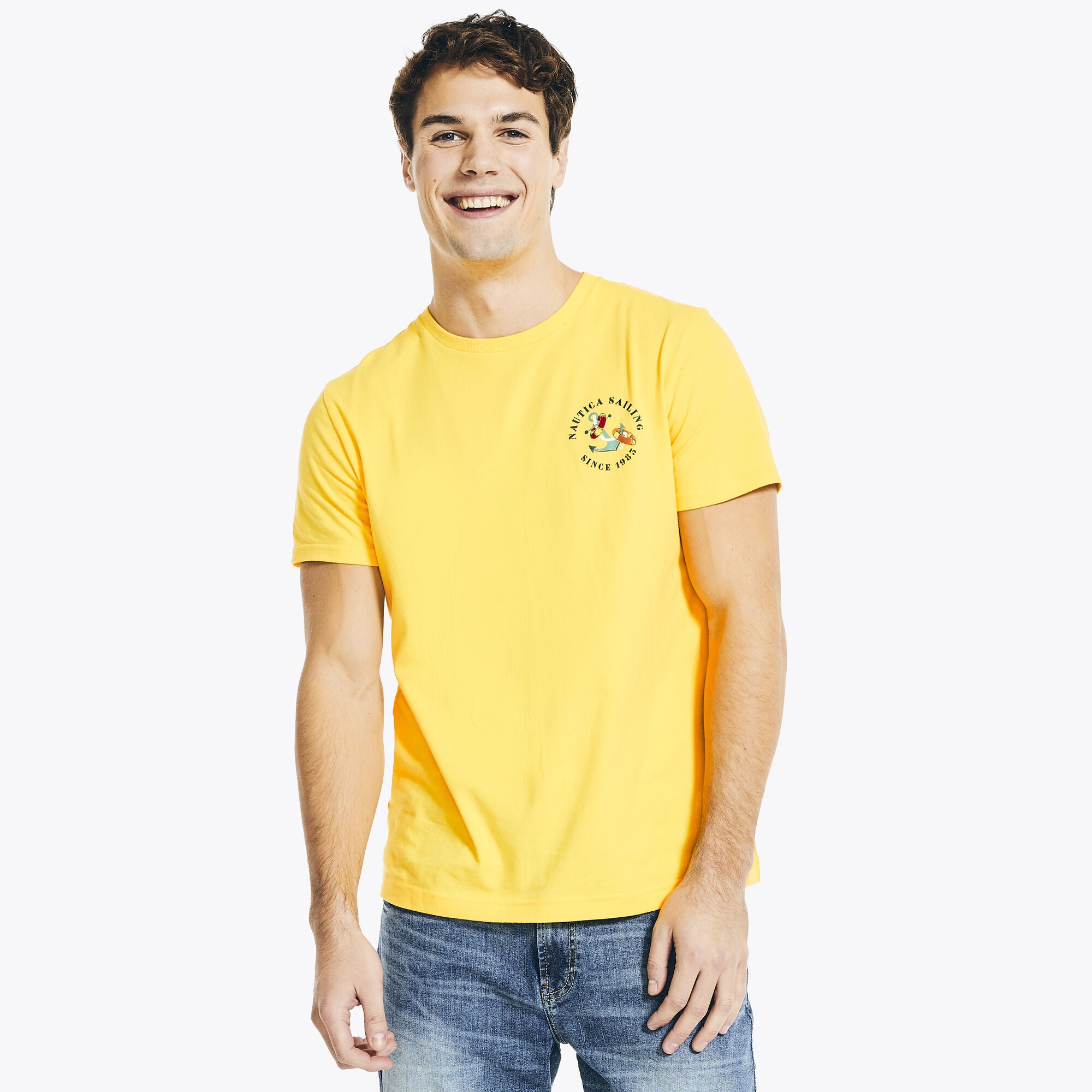 Nautica Mens Marigold Sustainably Crafted Short Sleeve T Shirt Yellow  Small