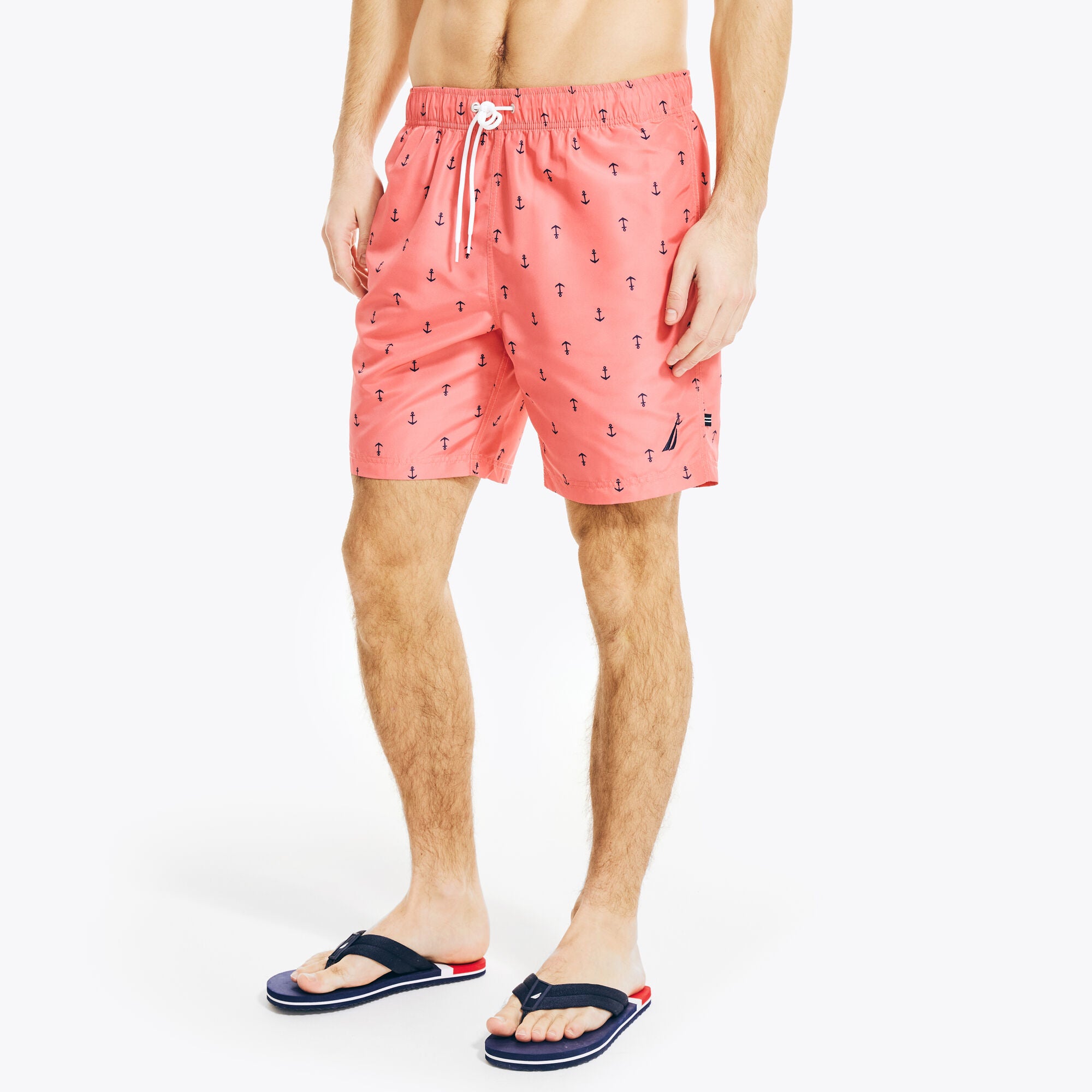 Nautica Men's Quick Dry Swimwear Anchor Print Swim Trunks Pink Teaberry XXL