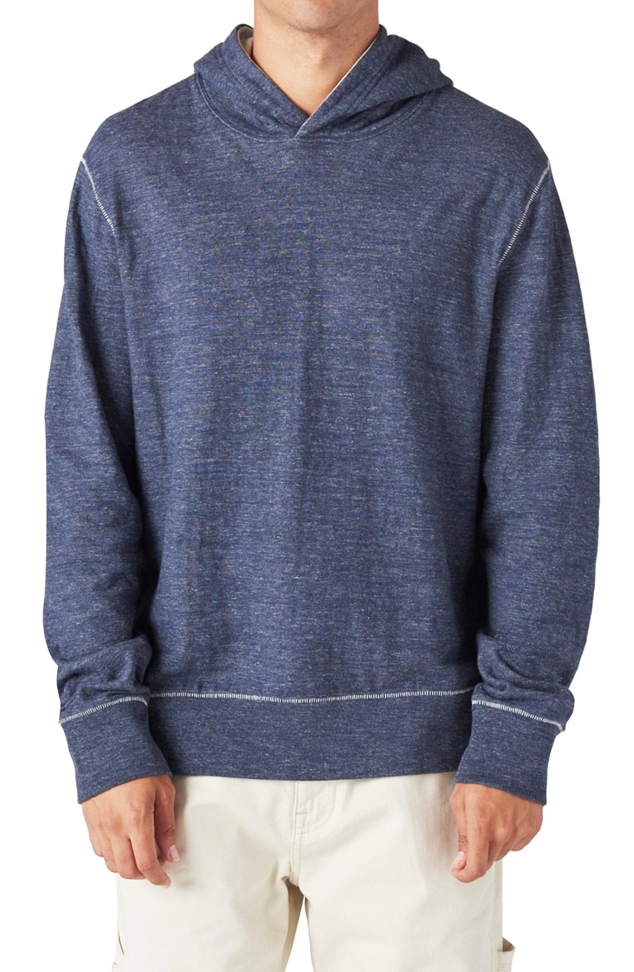 Lucky Brand Men's Classic Duofold Hooded Sweatshirt Navy Blue Large