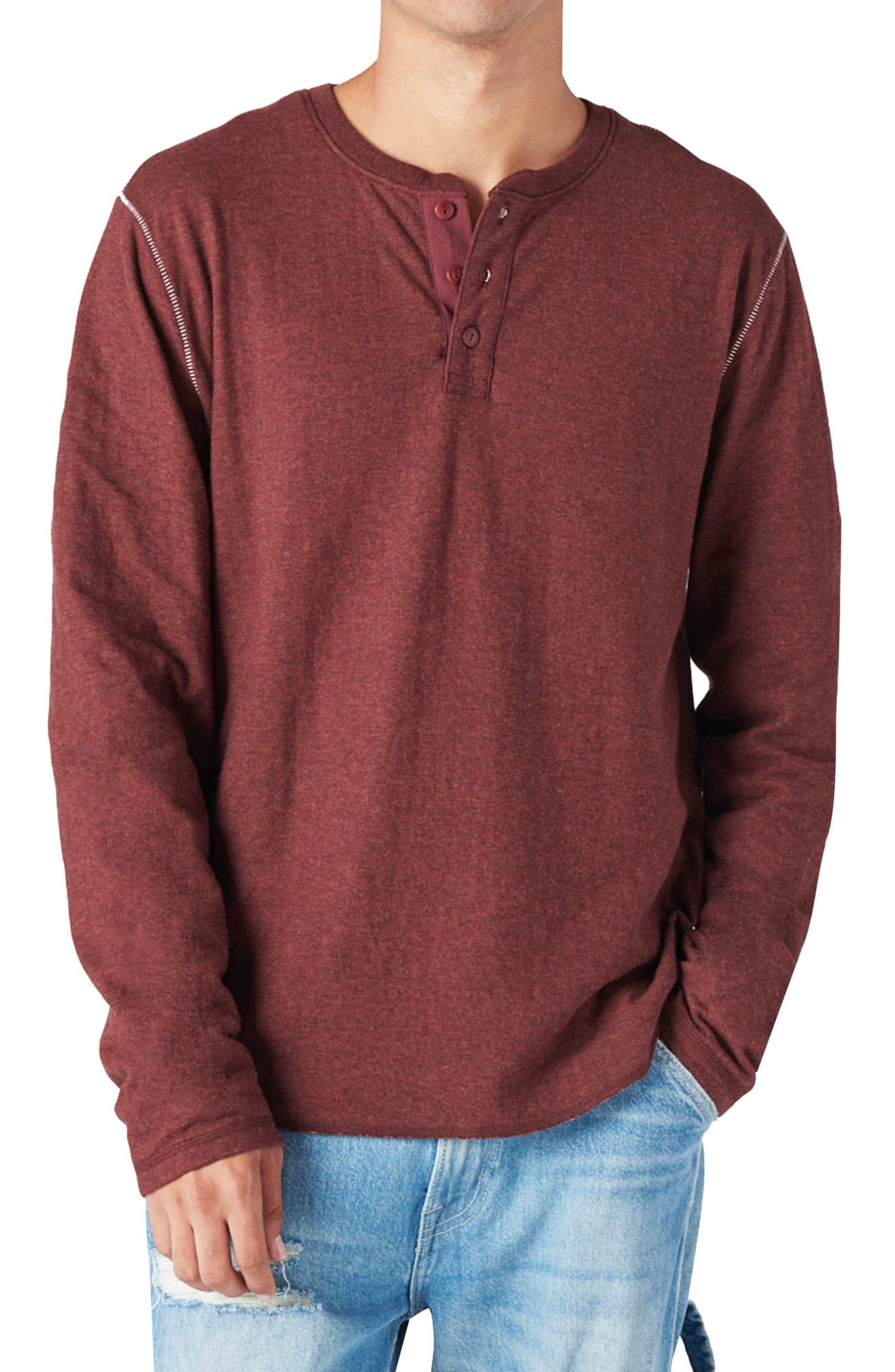 Lucky Brand Men's Henley Sweater - Burgandy Red Large