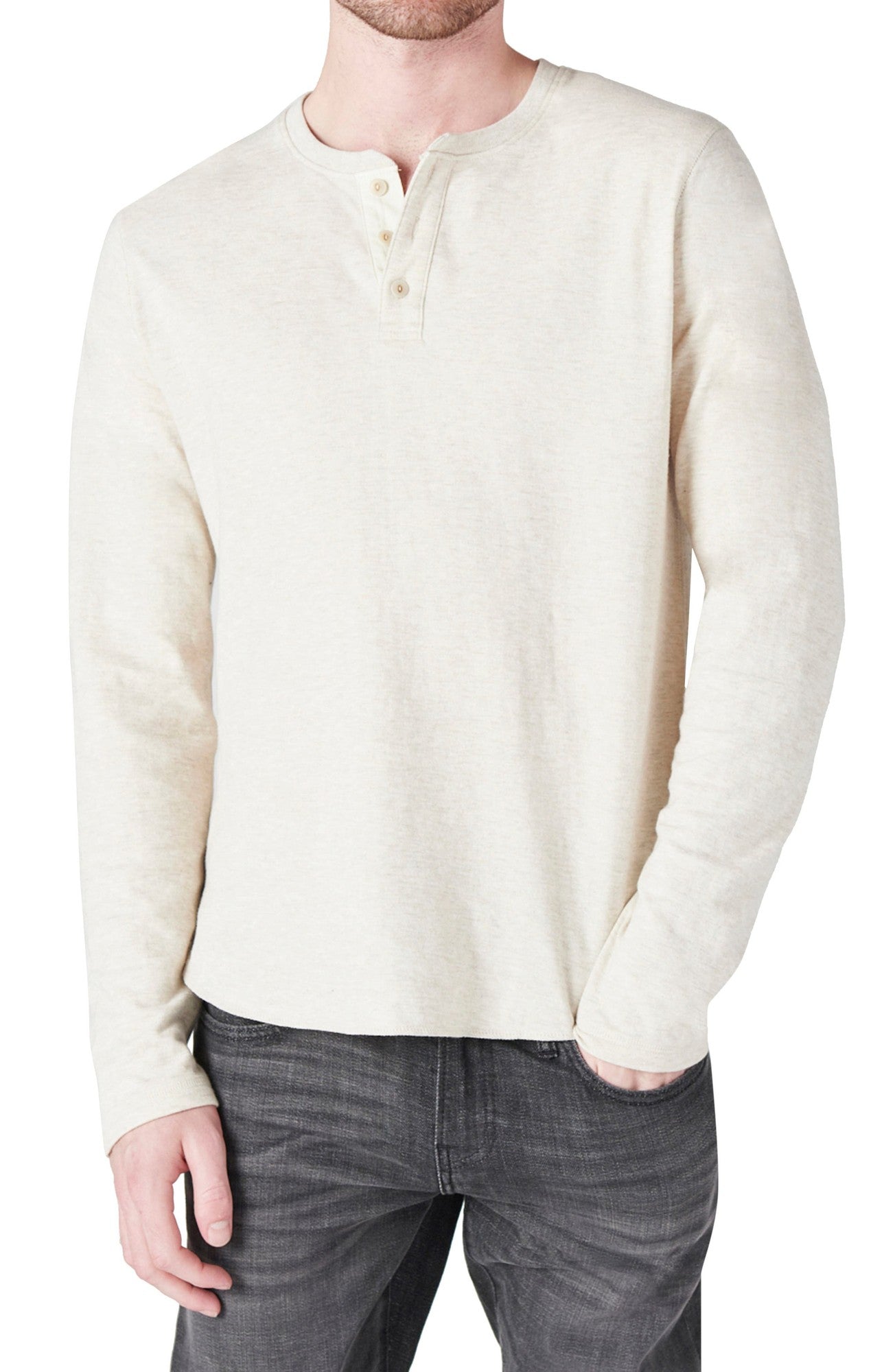 Lucky Brand Mens Duo-Fold Shirt Oatmeal Large