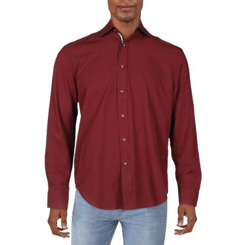 Society of Threads Mens Slim Fit Long Sleeve Button-Down Shirt Red XL