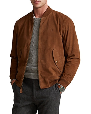 Polo Ralph Lauren Mens Suede Leather Bomber Jacket Country Brown Small