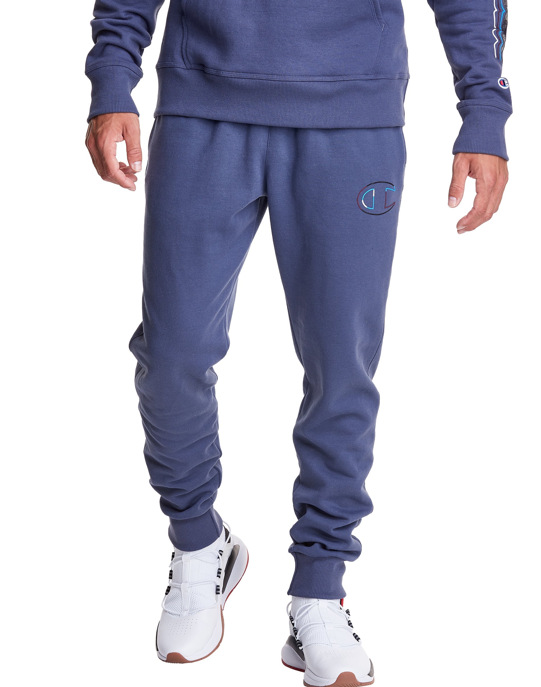 Champion Men's Powerblend Logo Jogger Sweatpants Blue Medium