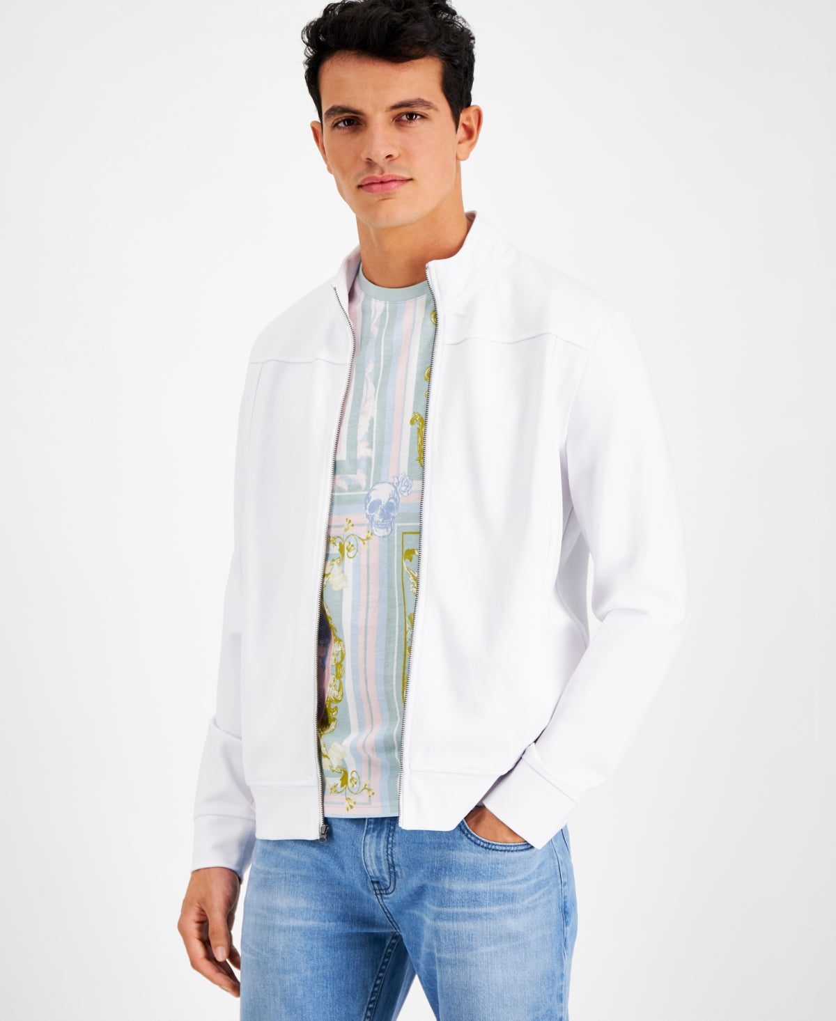 Inc International Concepts Men's Minnelli Zip front Jacket White 2XL