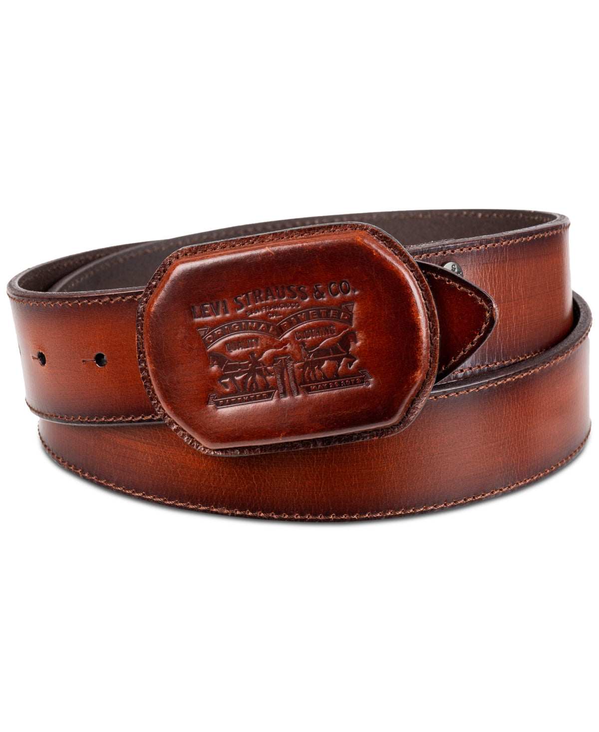 Levi's Men's Western Leather Logo Plaque Belt Brown Medium
