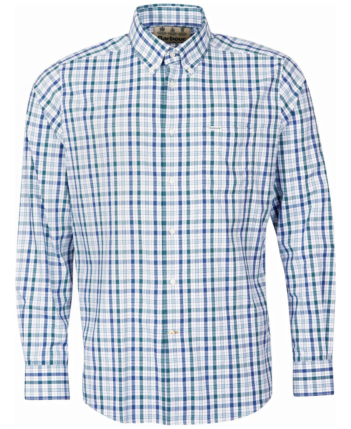 Barbour Men's Hallhill Performance Button Down Shirt  Green Blue Combo XL