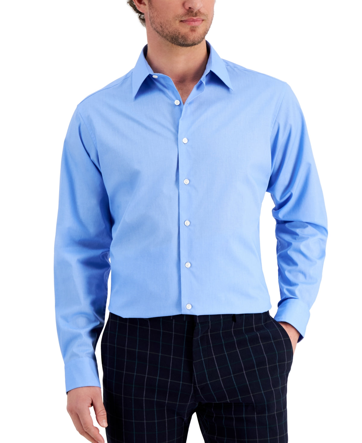 Club Room Mens Regular fit Dress Shirt Small 14-14.5 Long Sleeve Blue Solid
