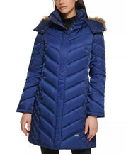Kenneth Cole Women's Faux-Fur-Trim Hooded Puffer Coat Navy Blue XXL