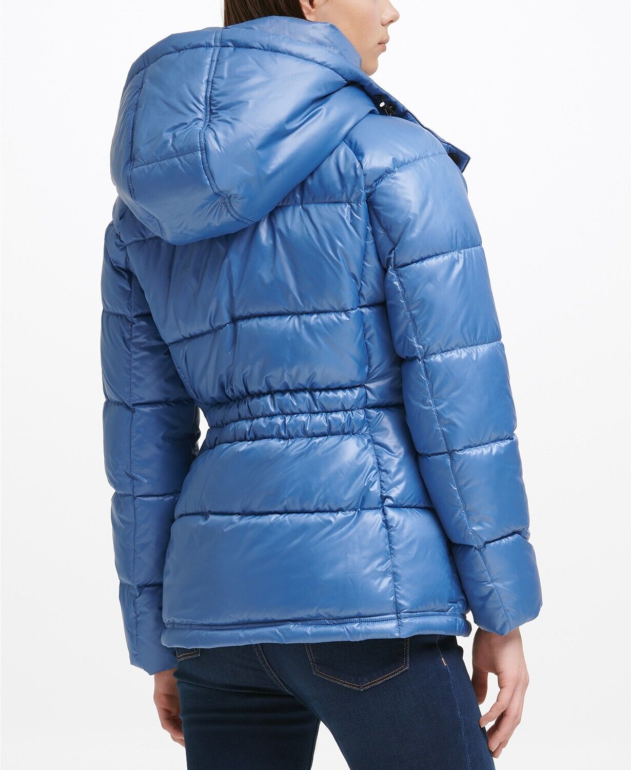 Kenneth Cole Women's Shine Hooded Puffer Coat Medium Blue