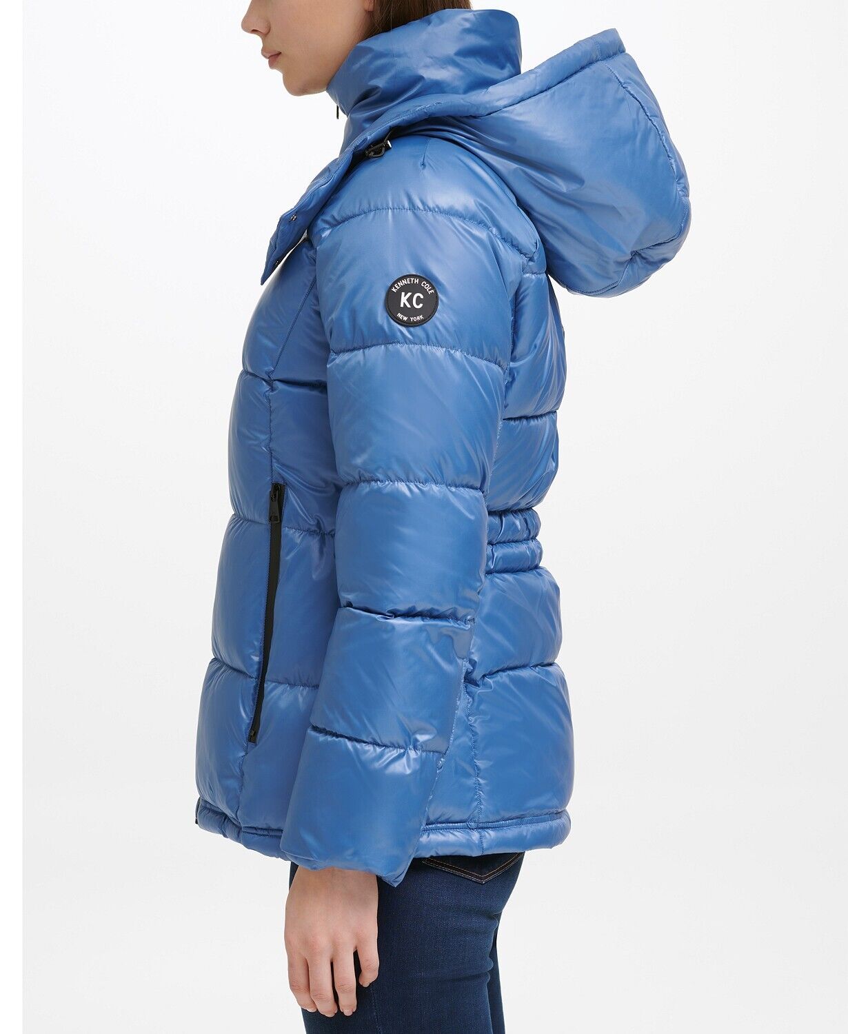 Kenneth Cole Women's Shine Hooded Puffer Coat Medium Blue