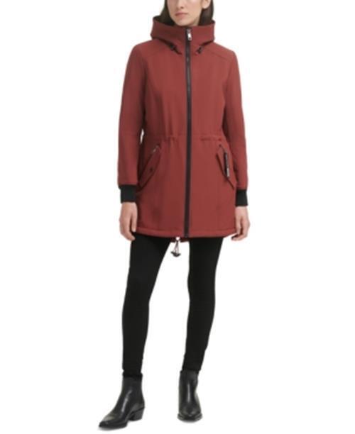 Calvin Klein Women's Fleece-Lined Hooded Raincoat Coat XXL Brick Red