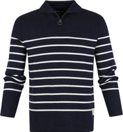 Barbour Mens Harbour Half Zip Sweater Navy Blue White Striped Large