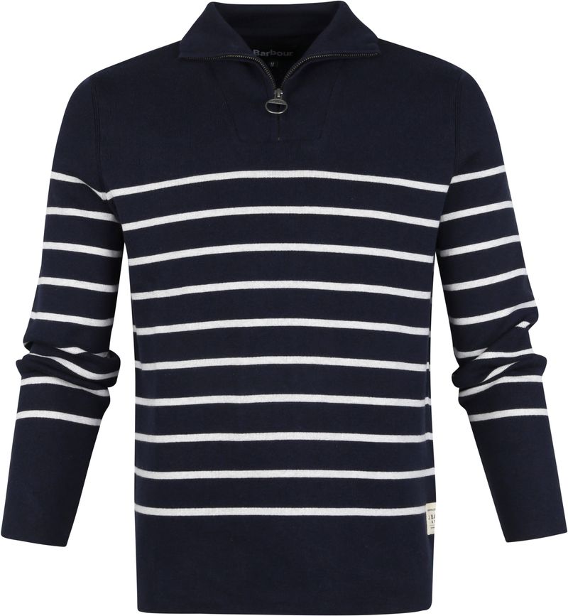 Barbour Mens Harbour Half Zip Sweater Navy Blue White Striped Large