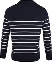 Barbour Mens Harbour Half Zip Sweater Navy Blue White Striped Large