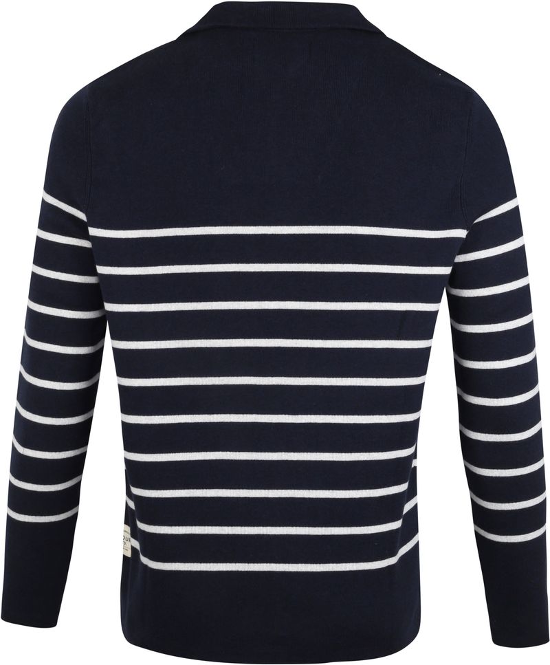 Barbour Mens Harbour Half Zip Sweater Navy Blue White Striped Large