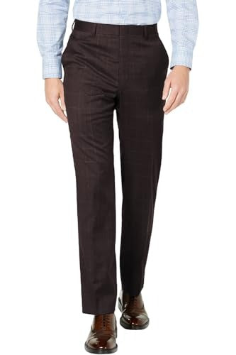 Perry Ellis Portfolio Mens Slim Fit Windowpane Dress Pants 36 x 30 Port Red
