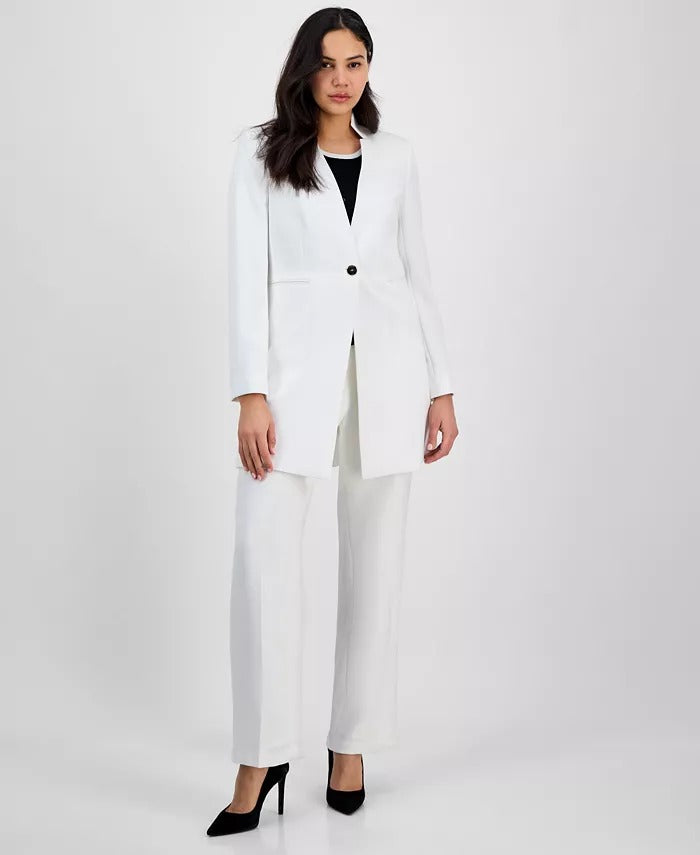Tahari Womens Classic fit Overcoat Coat 18  White Solid