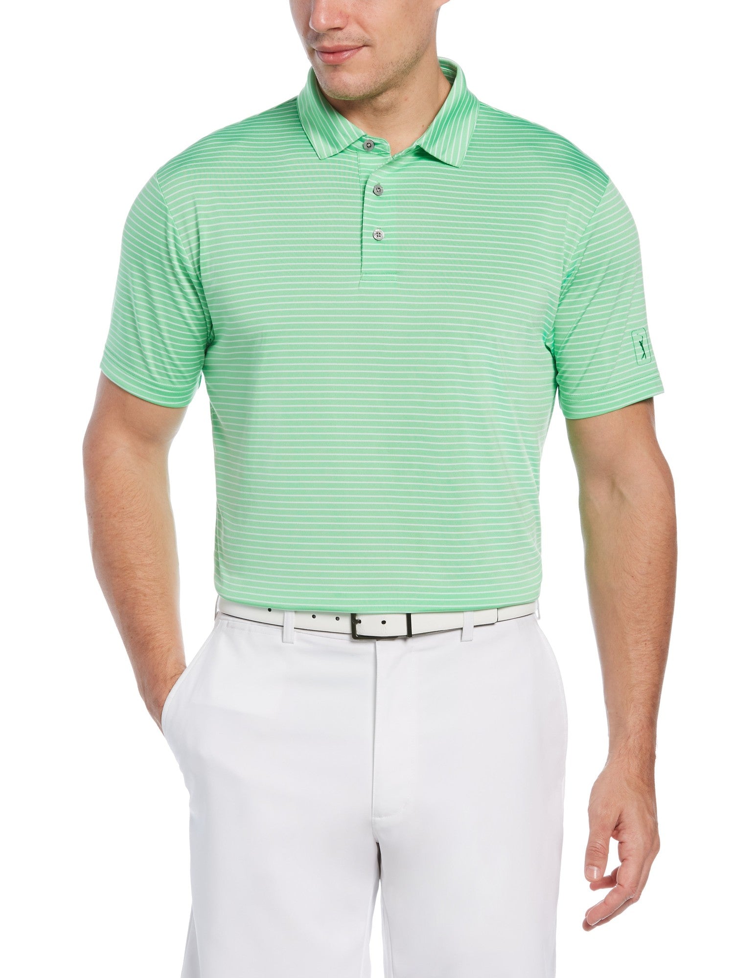 PGA TOUR Mens Feeder Stripe Golf Short Sleeve Polo Shirt Green Small