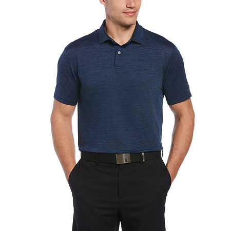 Pga Tour Men's Space Dye Texture Golf Short Sleeve Polo Shirt Blue Small