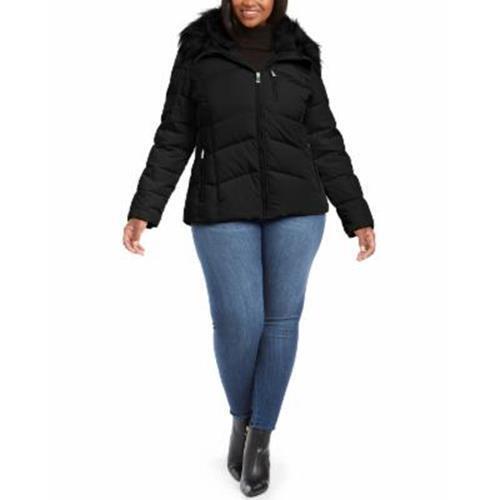 Calvin Klein Womens Plus Faux Fur Hooded Puffer Coat Black 2X