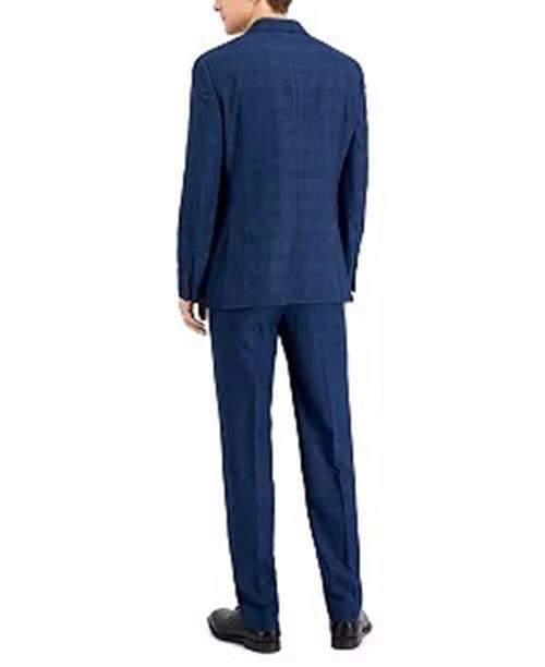 Nautica Men's Blue Plaid Bi-Stretch 2 Piece Suit Size 42S / 36 Waist Blue