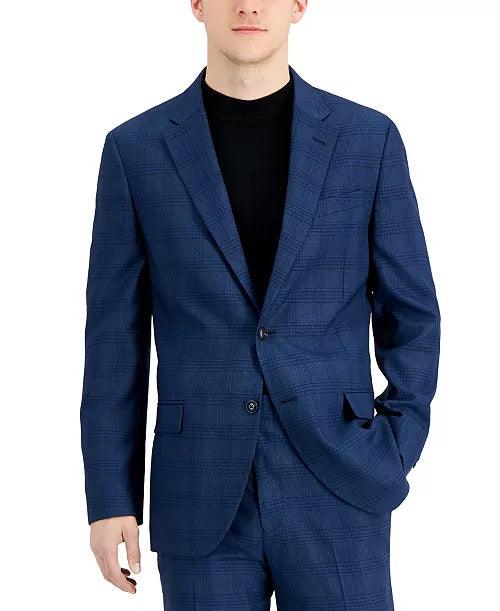 Nautica Mens Modern fit 2 Piece Suit 44 R / 38 Waist Blue Plaid Stretch