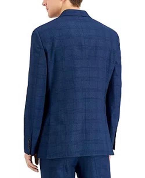 Nautica Mens Modern fit 2 Piece Suit 44 R / 38 Waist Blue Plaid Stretch