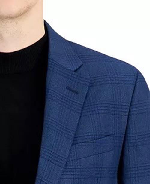 Nautica Mens Modern fit 2 Piece Suit 40 S / 34 Waist Blue Plaid Stretch