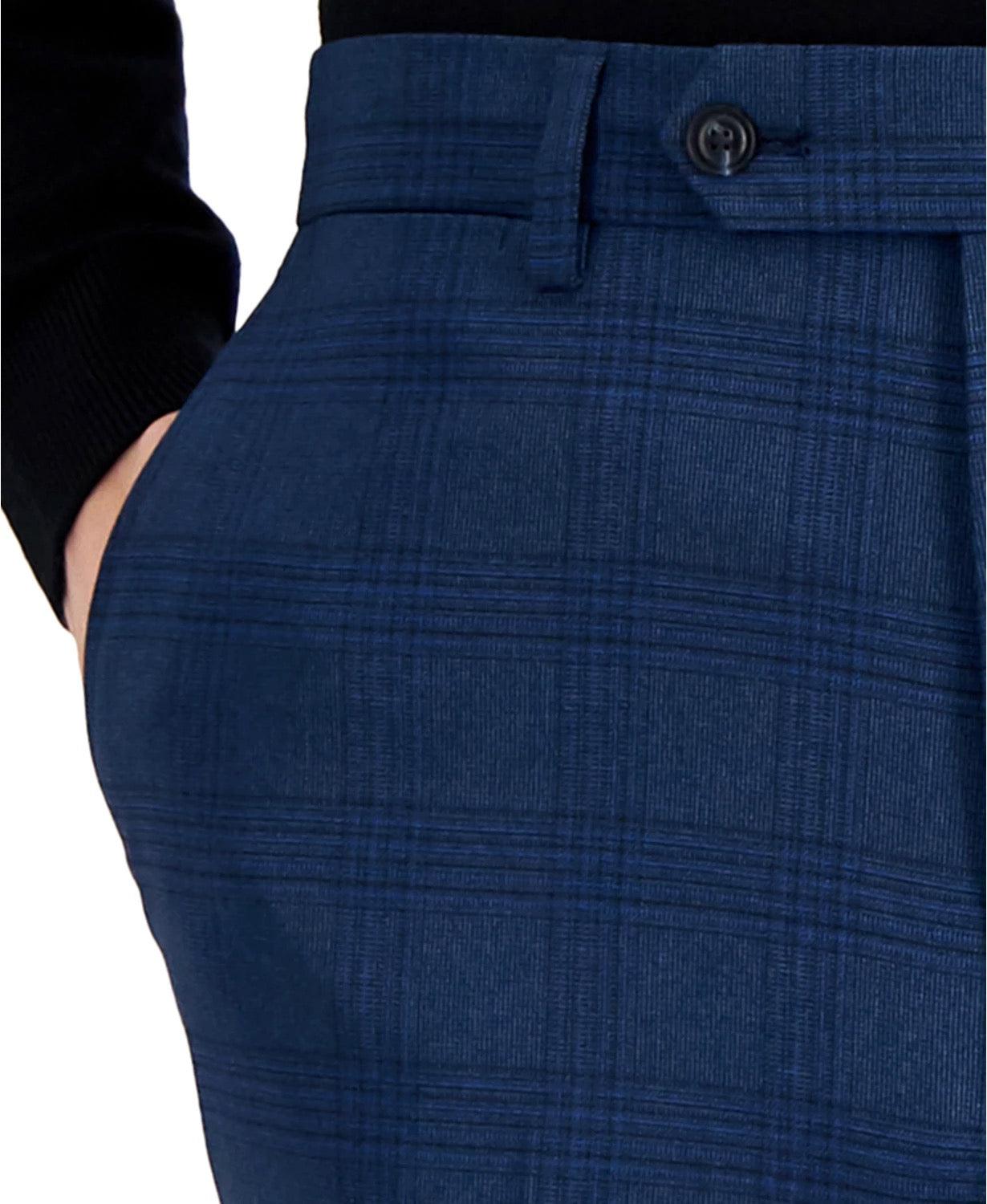 Nautica Mens Modern fit 2 Piece Suit 40 S / 34 Waist Blue Plaid Stretch