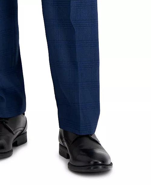 Nautica Mens Modern Fit 2 Piece Suit 46 R / 40 Waist Blue Plaid Plaid Stretch