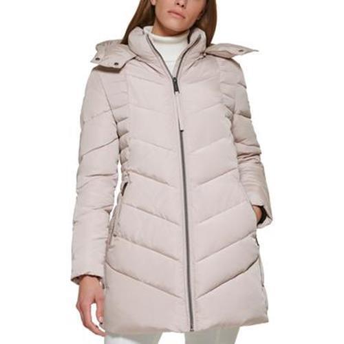 Calvin Klein Womens Hooded Puffer Coat Medium Tan Barley