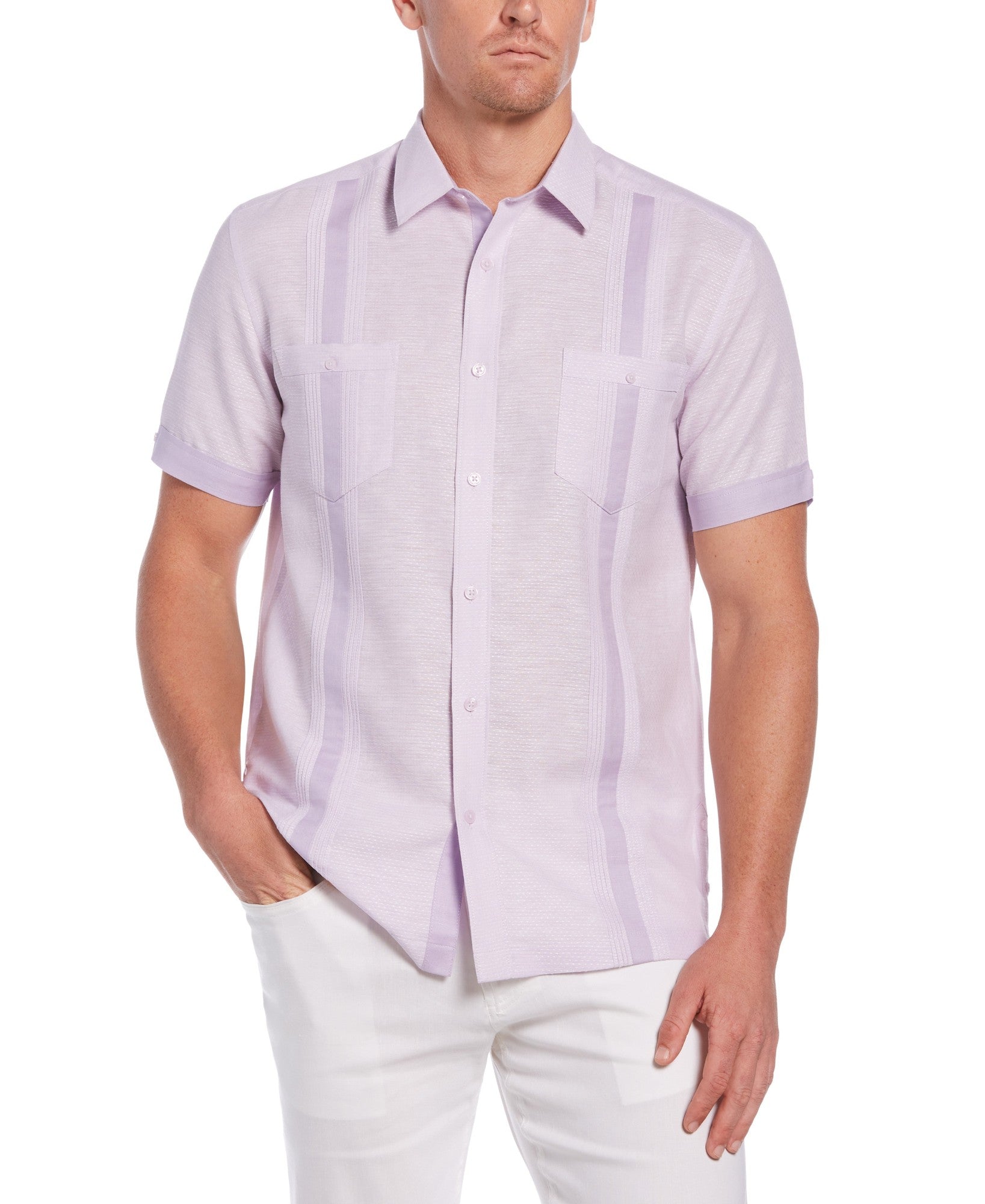 Cubavera Men's Linen Blend Guayabera Shirt Pastel Purple Small