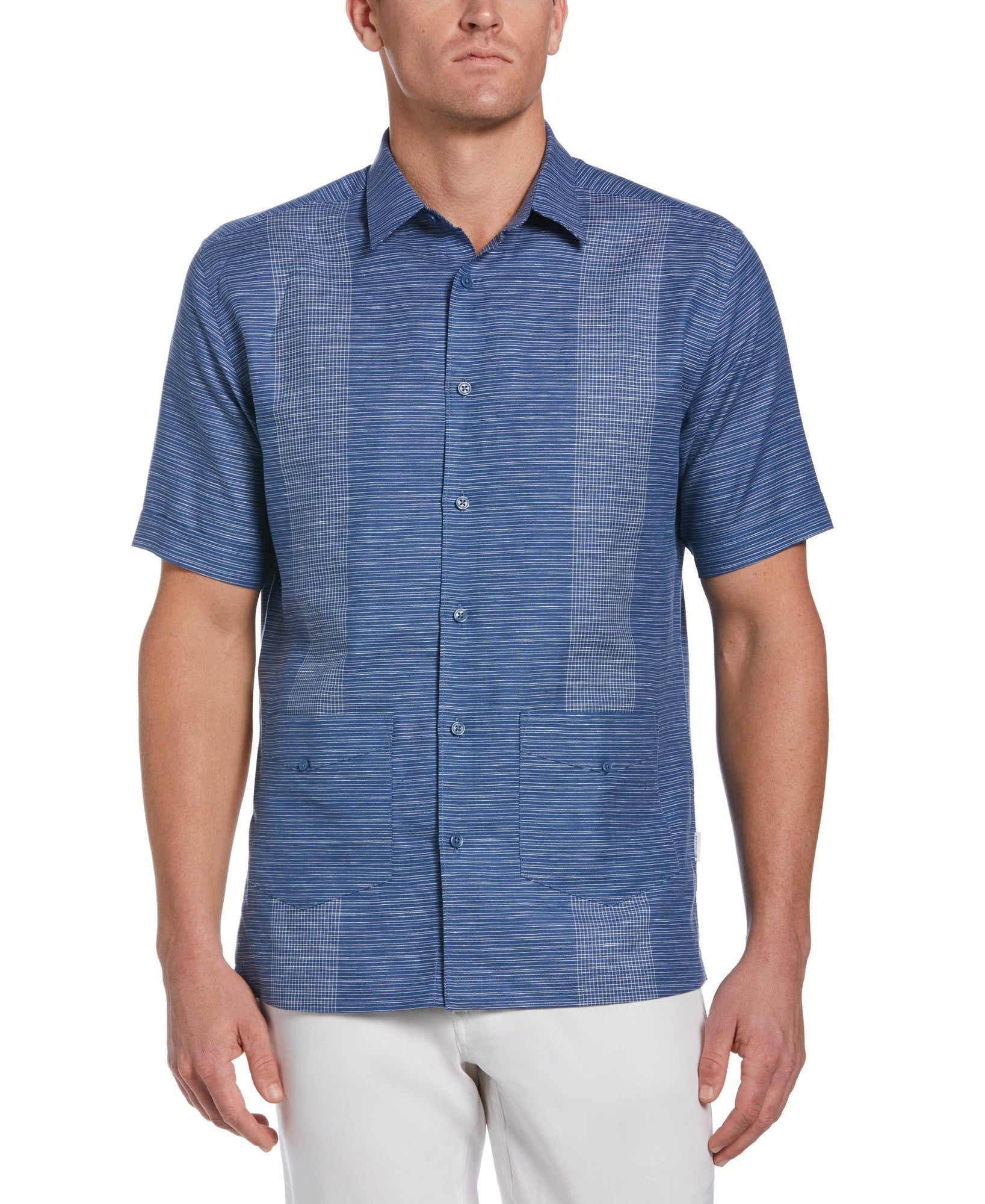 Cubavera Mens Linen Blend Yarn Dye Stripe Guayabera Shirt Blue 2XL