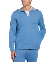 Cubavera Mens Heathered 1/4 Zip Hooded Sweater Blue Medium