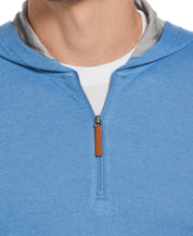 Cubavera Mens Heathered 1/4 Zip Hooded Sweater Blue Medium