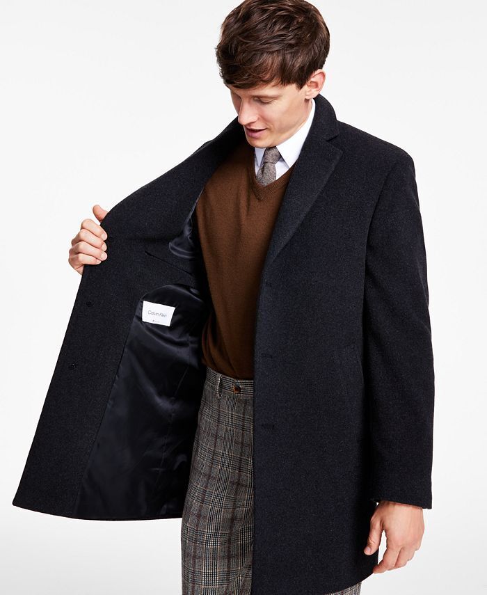 Calvin Klein Mens Prosper Slim Fit Overcoat Coat 38R Charcoal Grey Wool