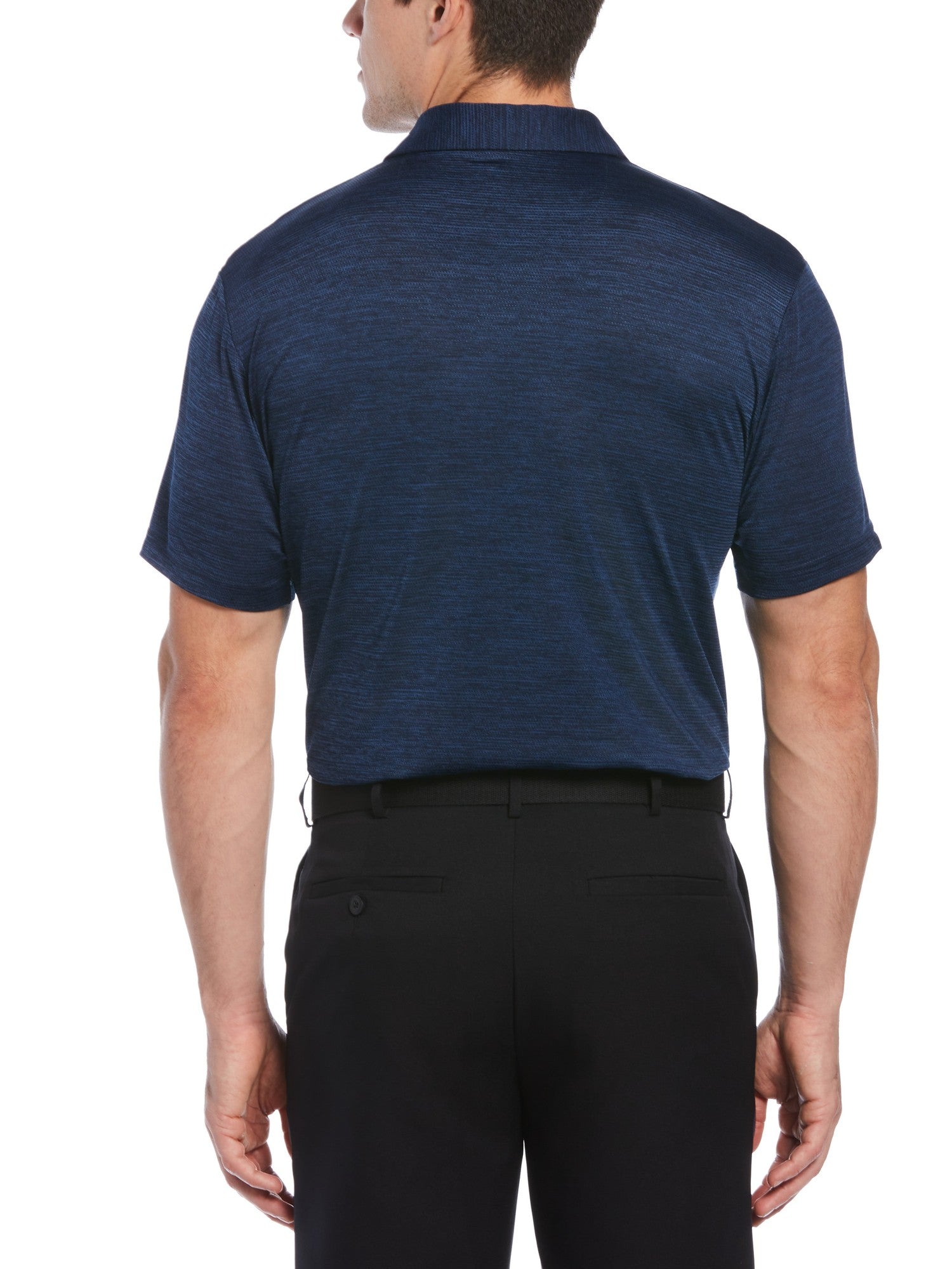 Pga Tour Men's Space Dye Texture Golf Short Sleeve Polo Shirt Blue Small