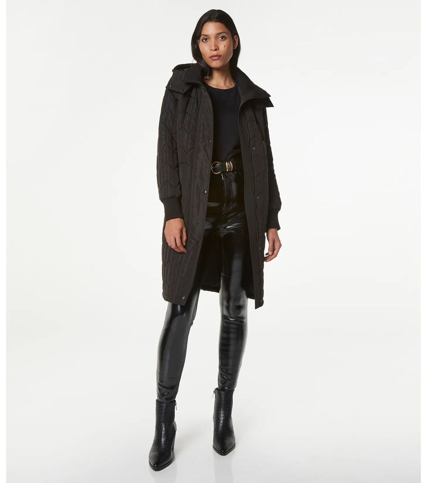 ANDREW MARC Womens Kiska Quilted Hooded Coat Black XS
