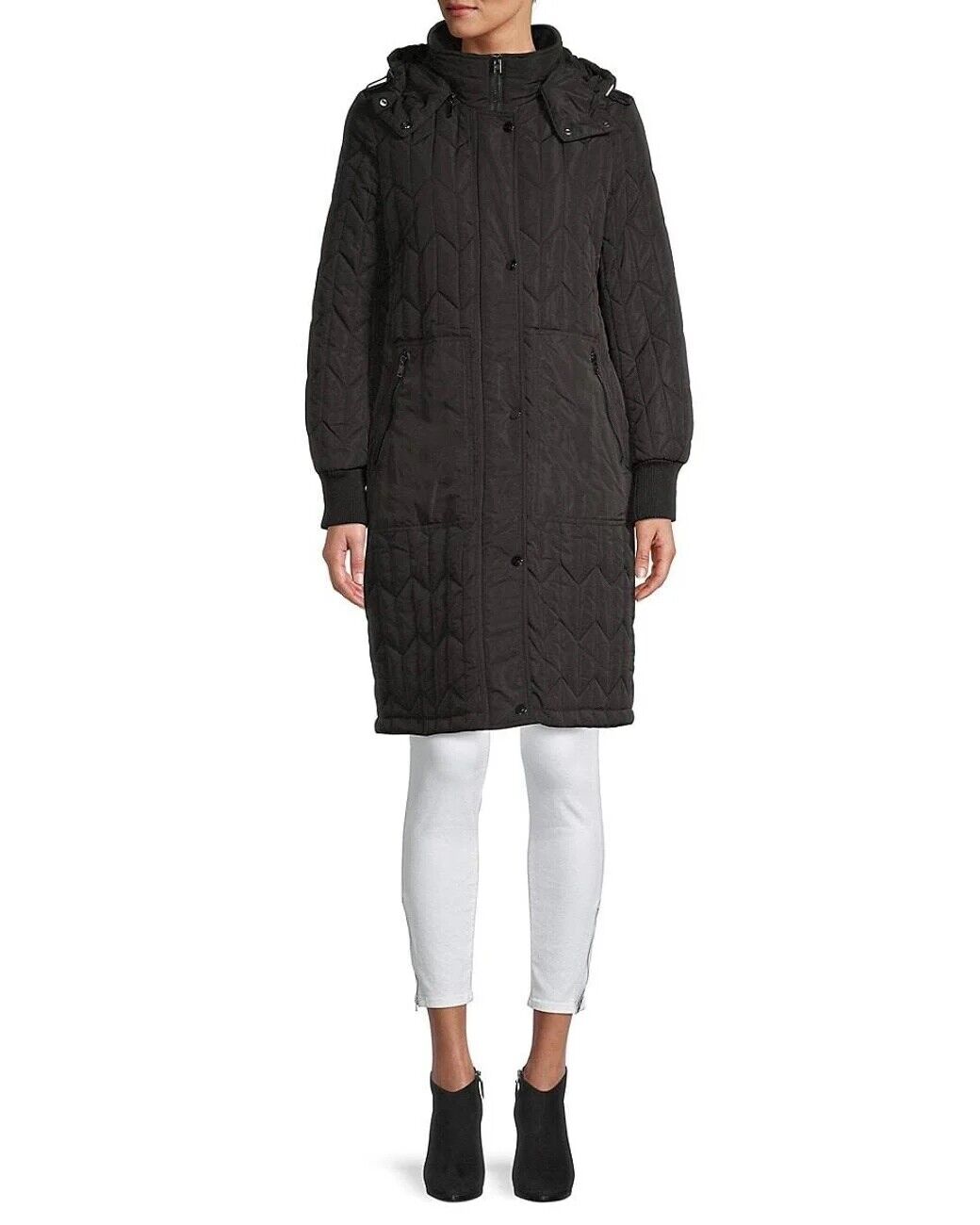 ANDREW MARC Womens Kiska Quilted Hooded Coat Black XS
