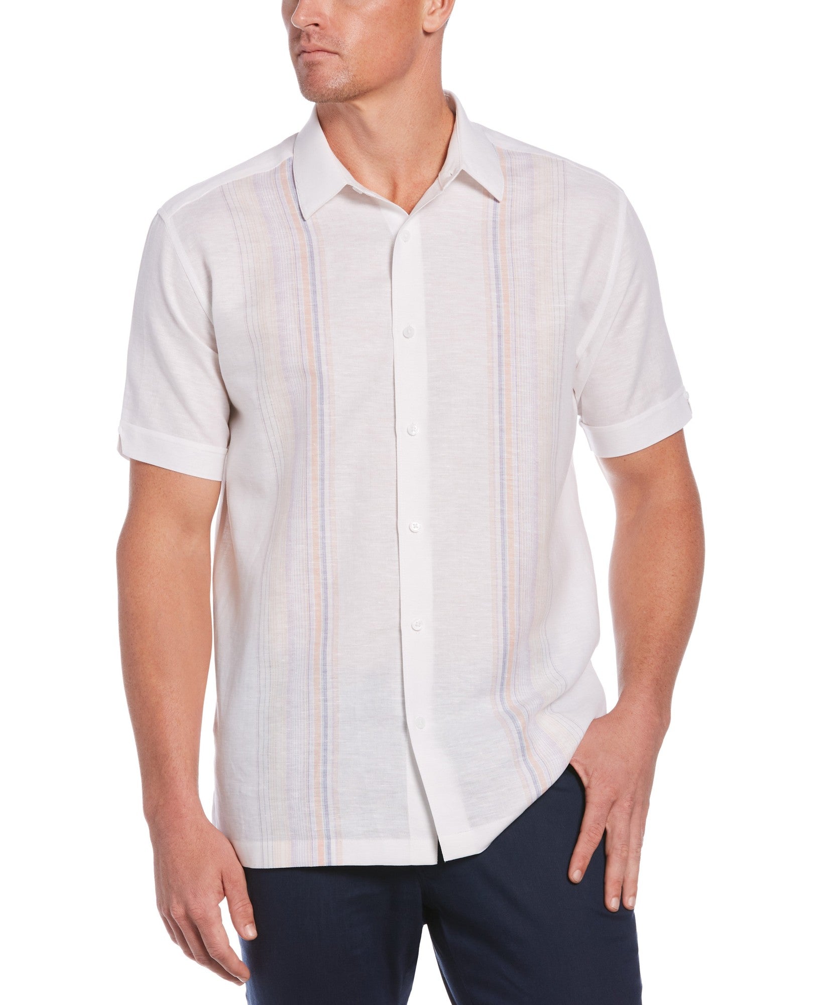 Cubavera Men's Linen Sunset Print Shirt White Medium