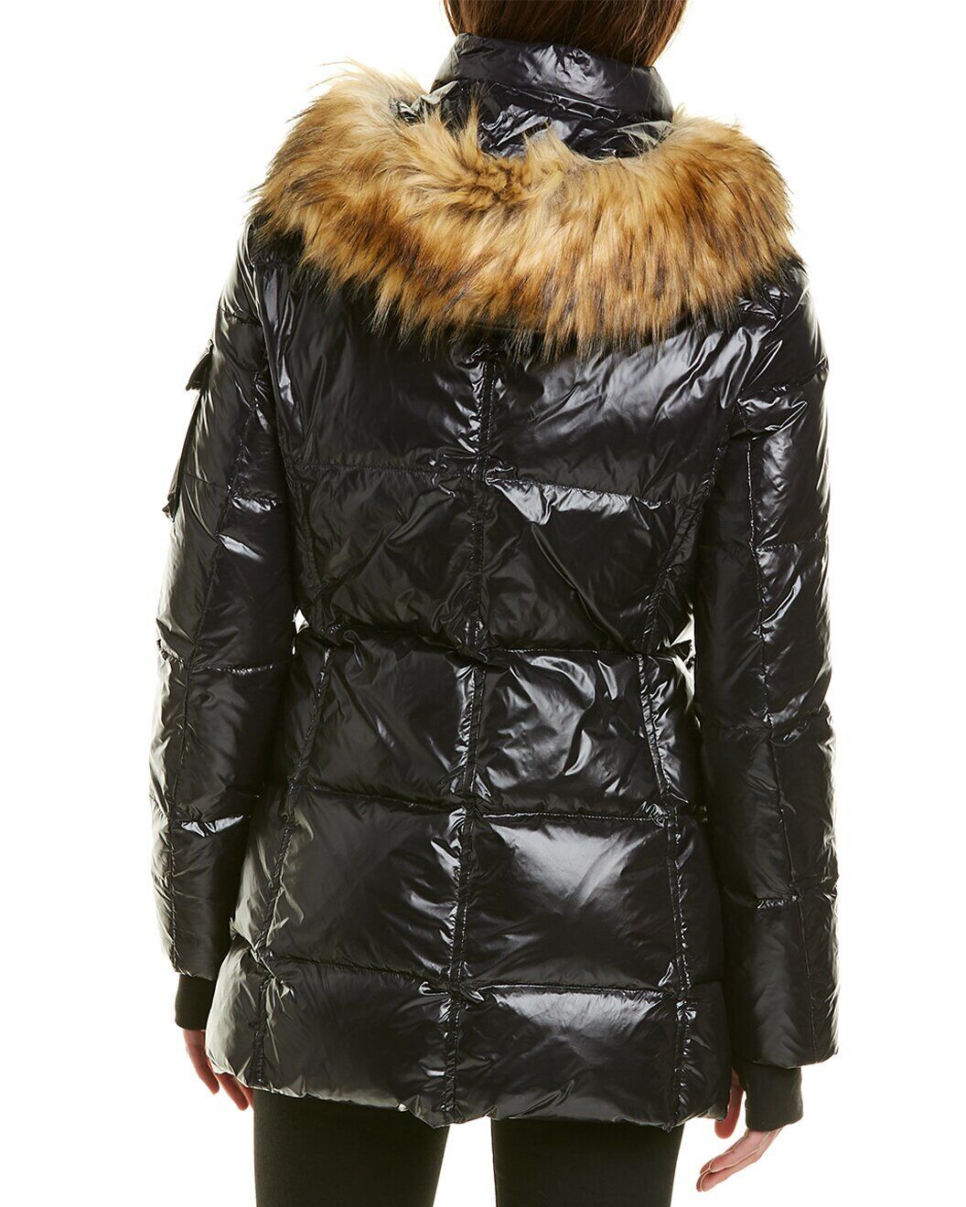 Aqua Luxe Womens Gramercy Faux Fur Hooded DOWN Puffer Jacket Small Black