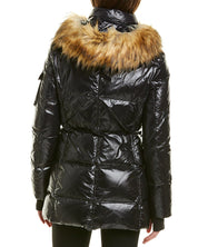 Aqua Luxe Womens Gramercy Faux Fur Hooded DOWN Puffer Jacket Small Black