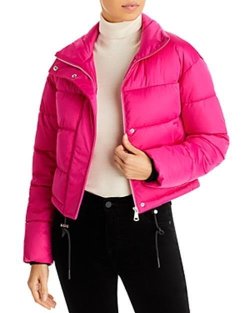 Aqua Women's Cropped Puffer Jacket Bright Pink Medium
