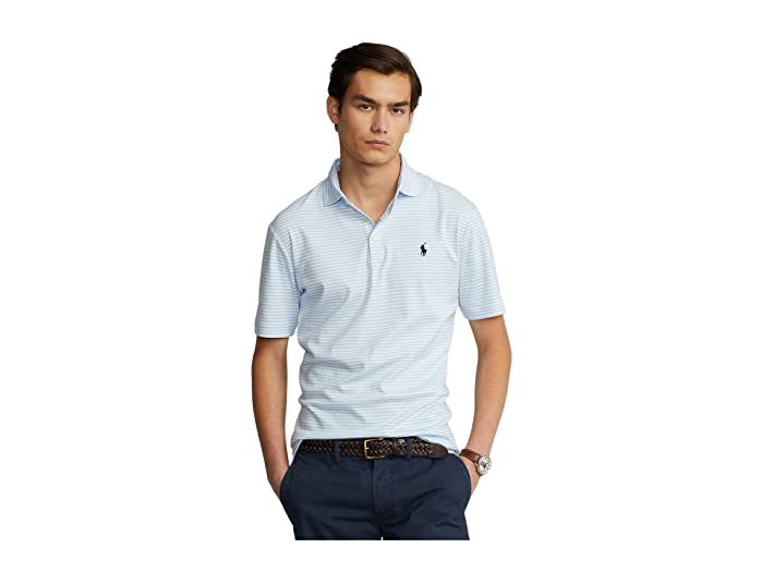 Polo Ralph Lauren Mens Custom Slim Fit Soft Cotton Polo Shirt Blue white 2XL