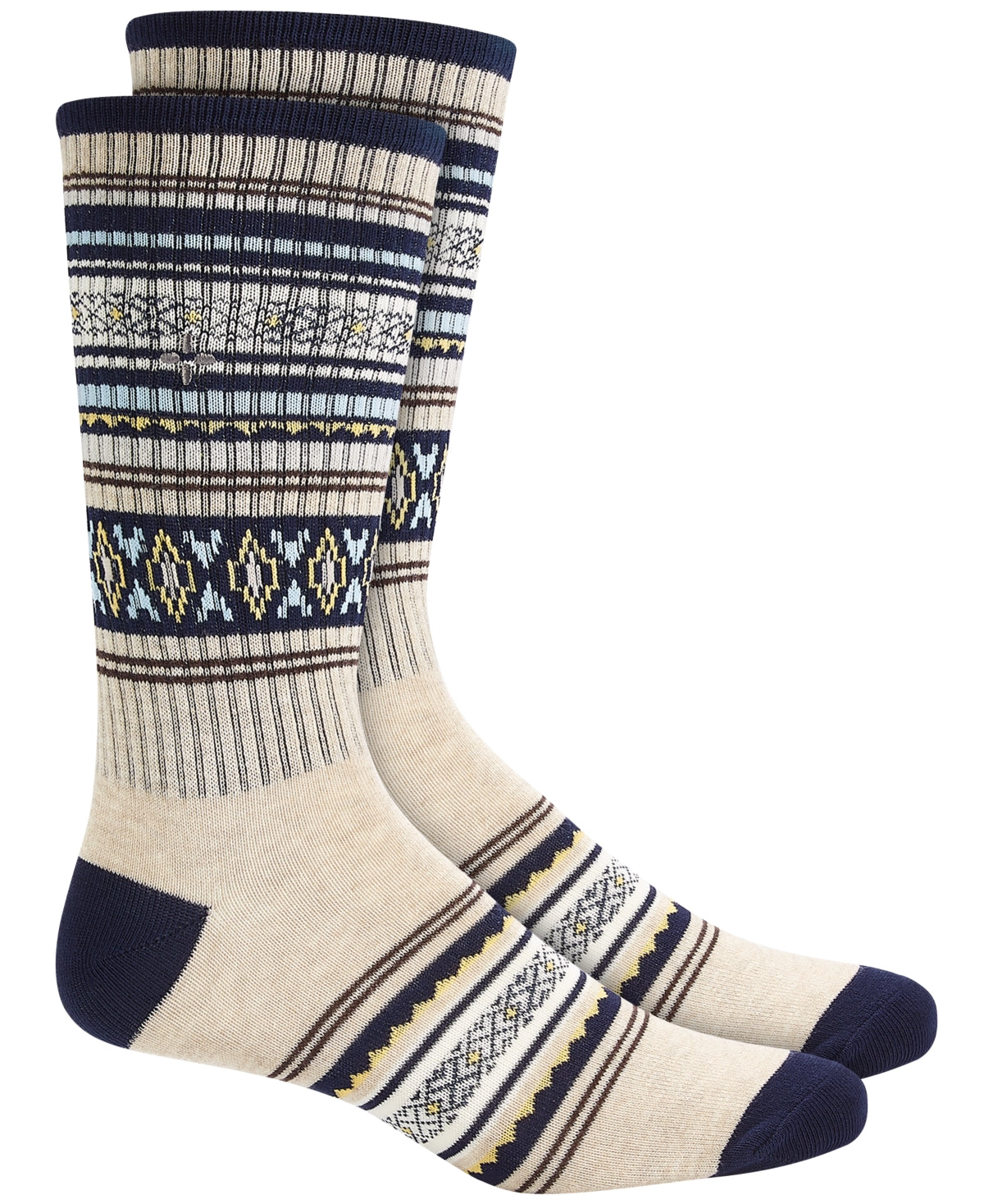 Sun + Stone Mens Aztec-Print Beige Crew Socks One Size