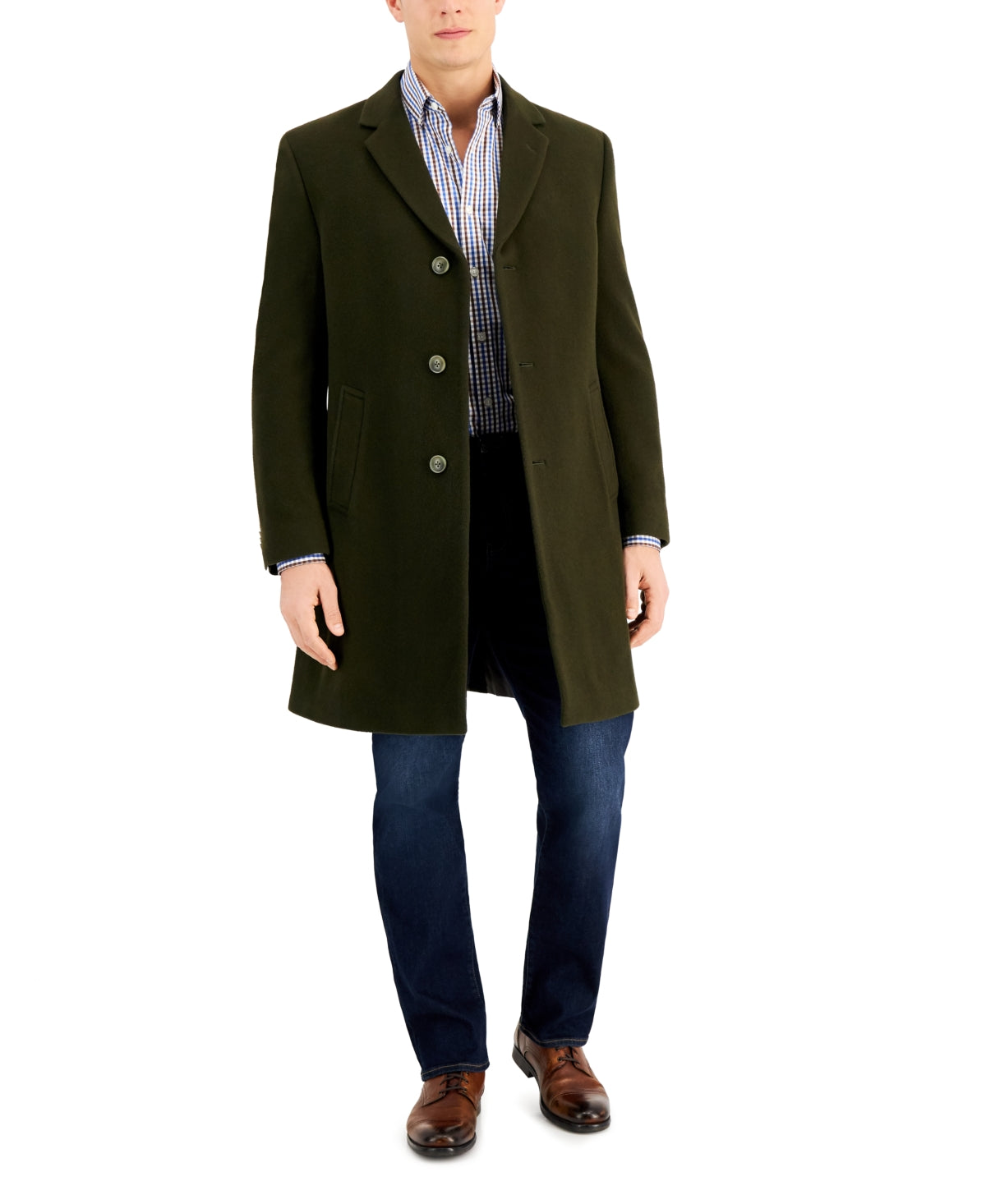 Nautica Mens Regular Fit Wool Overcoat Coat 42 Regular Olive Green