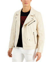 Guess Men's Faux Leather Motorcycle Jacket Coat Beige XXL2XL