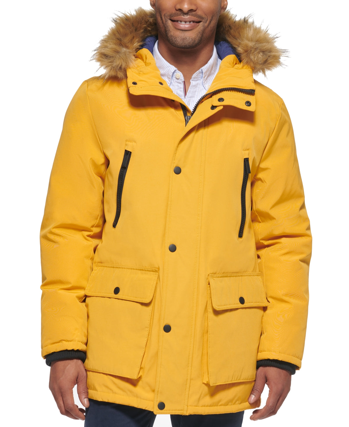 Club Room Mens Classic fit Parka Coat XXL Yellow Solid Fur Trim